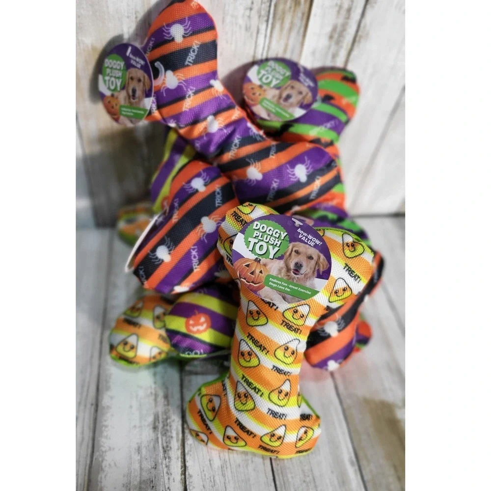 8 Halloween Dog Toy Plush Bone‎ Spooky Treat Boo Trick Spider Pumpkin Doggy Toy
